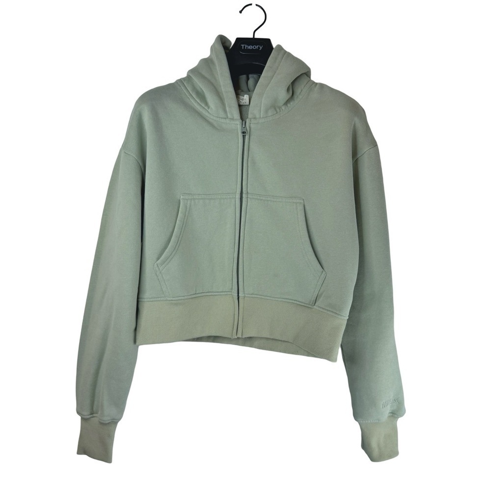 MILKSTAIN Women's Cropped Heavyweight Designer Mint/Olive Green Zip Hoodie S - Picture 3 of 6